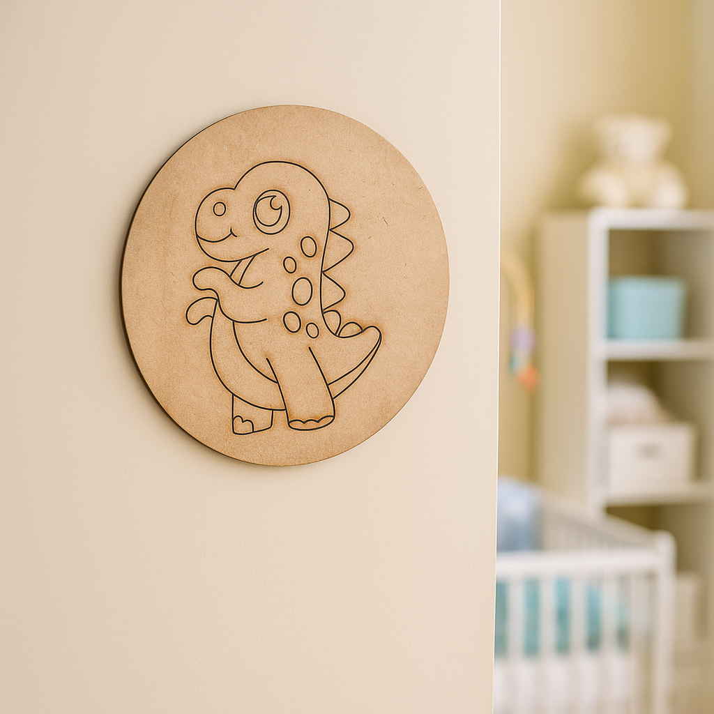 Unpainted pre-marked dinosaur DIY MDF craft base board for kids painting activity.