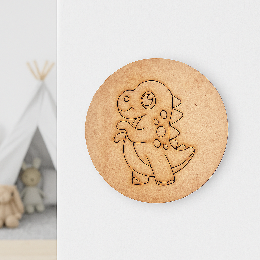 Unpainted pre-marked dinosaur DIY MDF craft base board for kids painting activity.