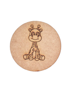Unpainted round MDF pre-marked giraffe base for DIY kids painting and craft.