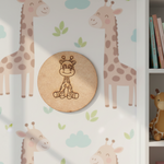 Unpainted round MDF pre-marked giraffe base for DIY kids painting and craft.