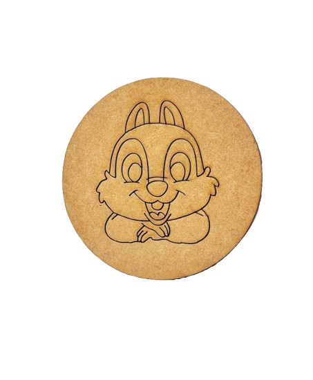 Unpainted round MDF pre-marked chipmunk base for DIY kids painting and craft