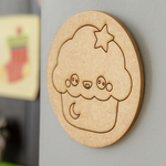 Unpainted round MDF pre-marked cupcake base with star and moon design for DIY kids painting and craft.