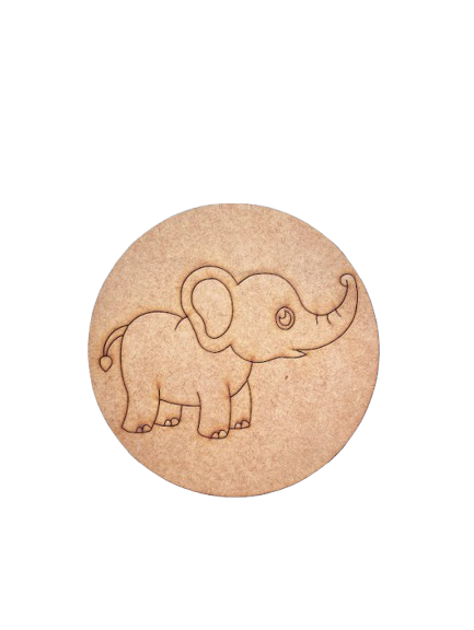 Unpainted round MDF pre-marked elephant base for DIY kids painting and craft