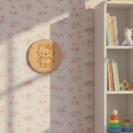Unpainted round MDF pre-marked kitty base with bow design for DIY kids painting and craft.