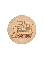 Unpainted round MDF pre-marked train base for DIY kids painting and craft