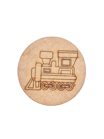 Unpainted round MDF pre-marked train base for DIY kids painting and craft