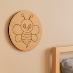 Unpainted round MDF pre-marked bee base for DIY kids painting and craft.