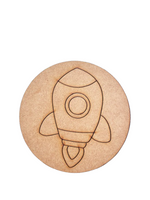 Unpainted round MDF pre-marked rocket base for DIY kids painting and craft