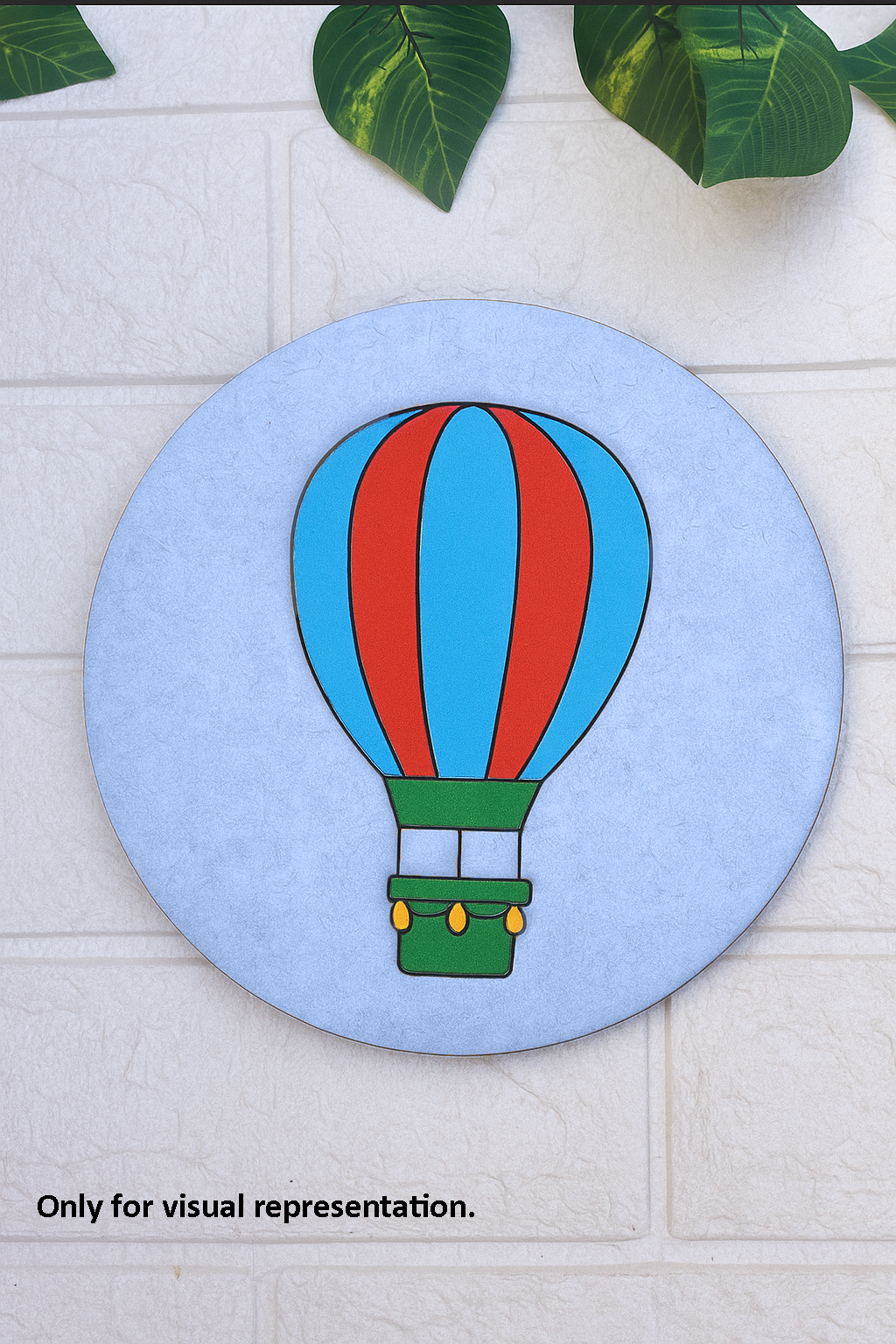 Round MDF pre-marked base with colorful cartoon hot air balloon design painted for kids DIY craft