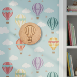 Unpainted round MDF pre-marked hot air balloon base for DIY kids painting and craft.
