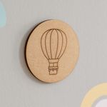 Unpainted round MDF pre-marked hot air balloon base for DIY kids painting and craft.