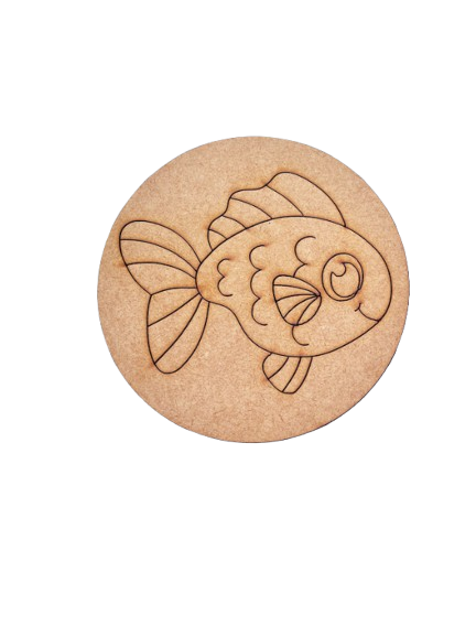 Unpainted round MDF pre-marked fish base for DIY kids painting and craft
