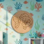 Unpainted round MDF pre-marked fish base for DIY kids painting and craft.