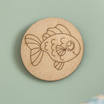 Unpainted round MDF pre-marked fish base for DIY kids painting and craft.
