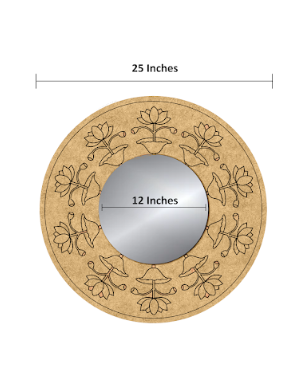 DIY lotus motif round MDF mirror with frame, blank with size