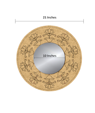 DIY lotus motif round MDF mirror with frame, blank with size
