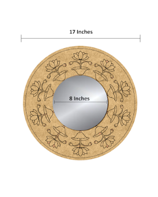 DIY lotus motif round MDF mirror with frame, blank with size