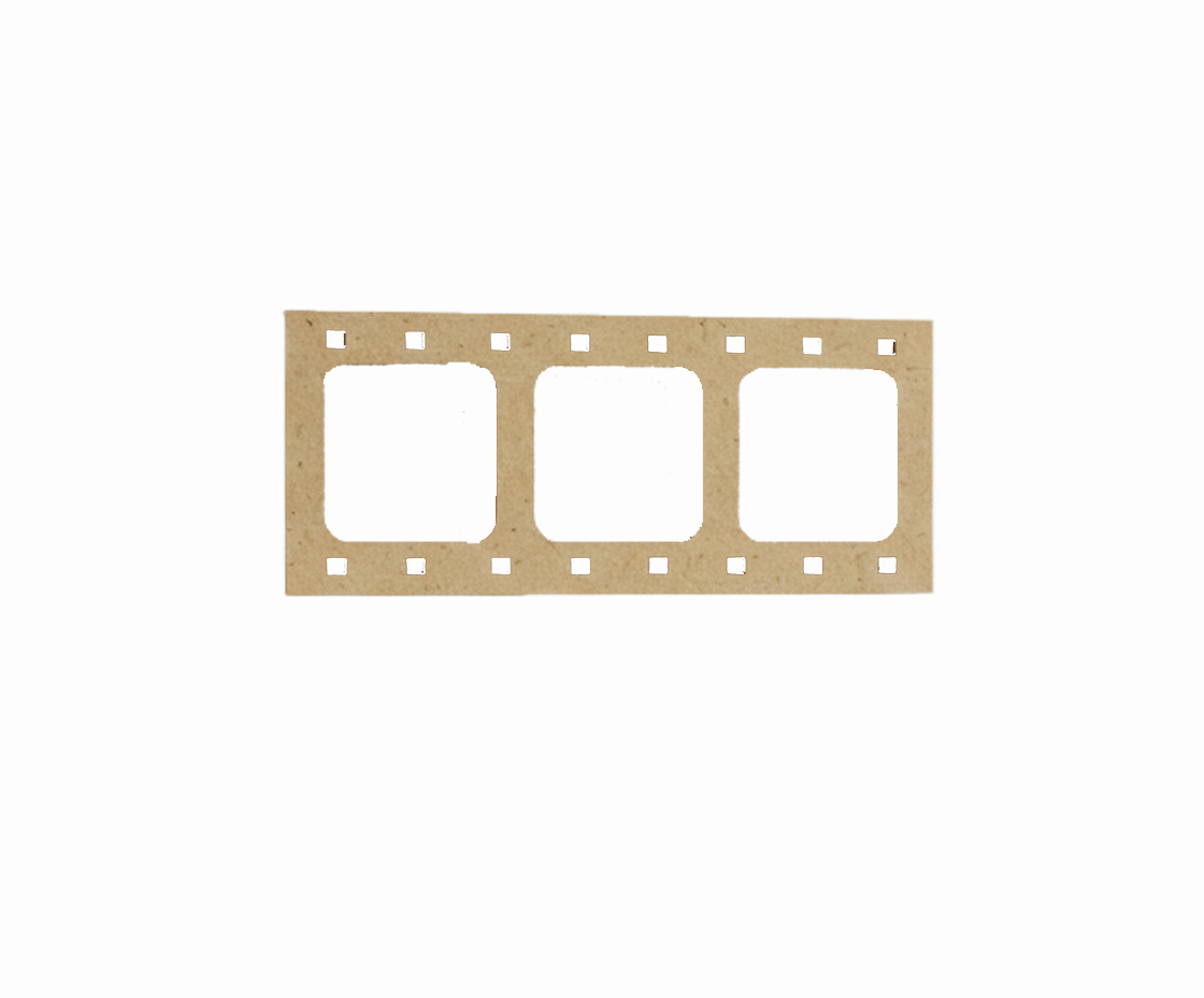 DIY MDF film strip photo frame cutout with three photo windows, craft blank for painting and scrapbook display.
