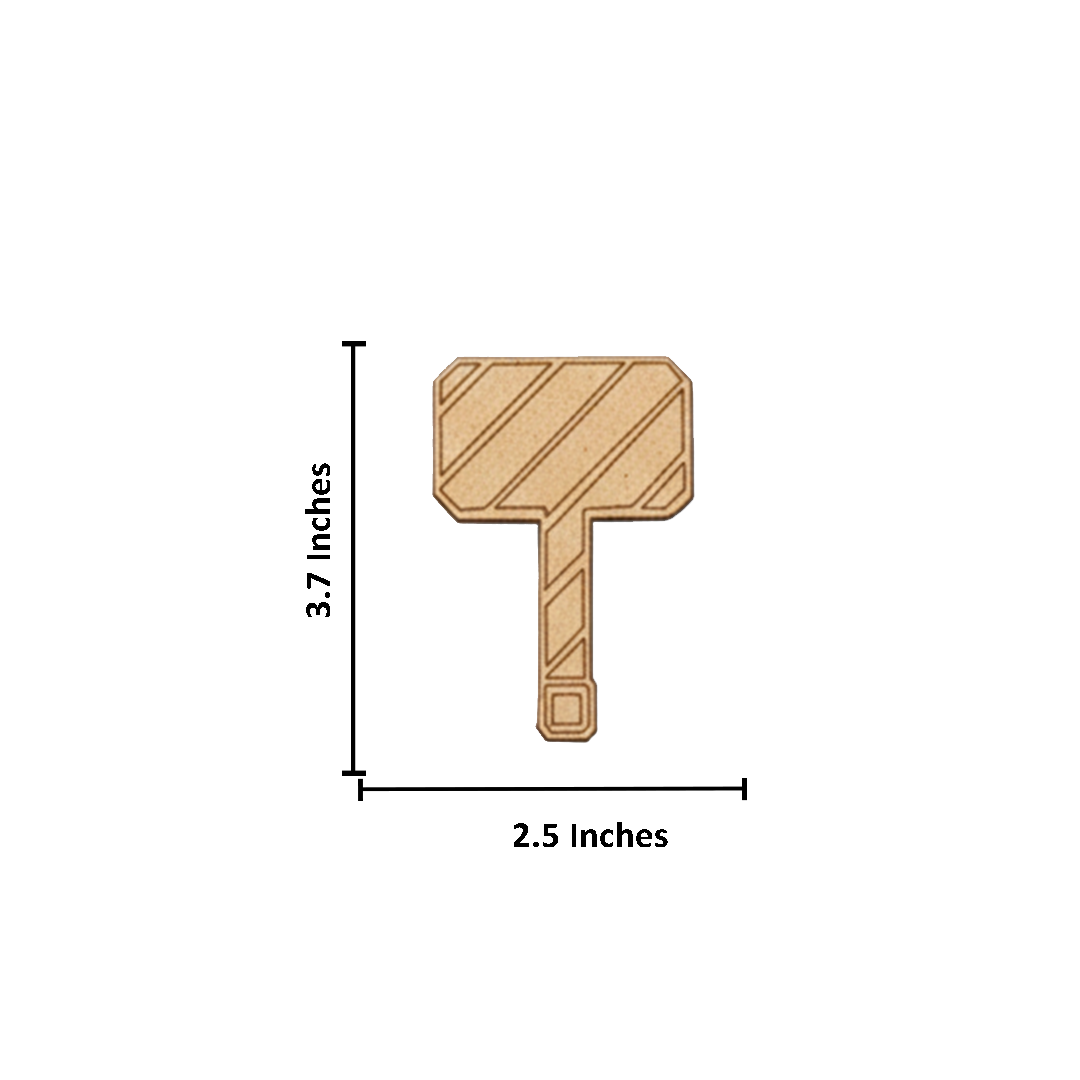 Unpainted DIY MDF Thor hammer cutout, superhero craft shape for painting and DIY decoration.