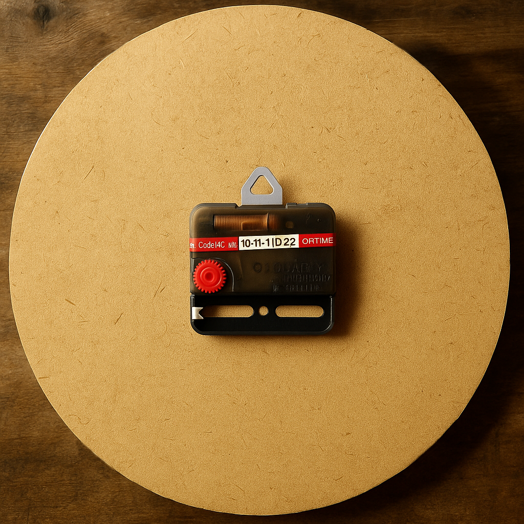 Small electronic component on a round wooden board.