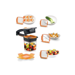 Multi-functional fruit chopper with various blades and containers for easy vegetable and fruit cutting