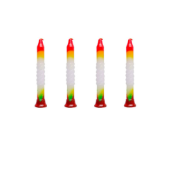 Set of four colorful twisted decorative candles with a red and green gradient design.