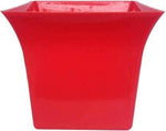 Vibrant red square-shaped planter with a modern flared design, ideal for indoor and outdoor gardening.