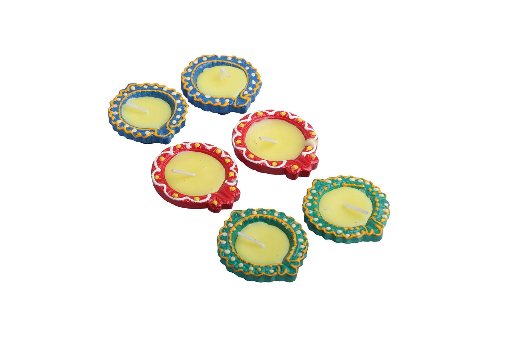 Decorative set of colorful traditional tealight candles.