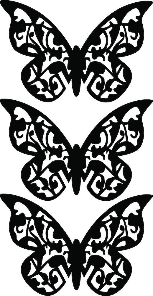 Unique butterfly wall art featuring a set of four intricately designed black butterflies the image is the enlarged picture of the product.