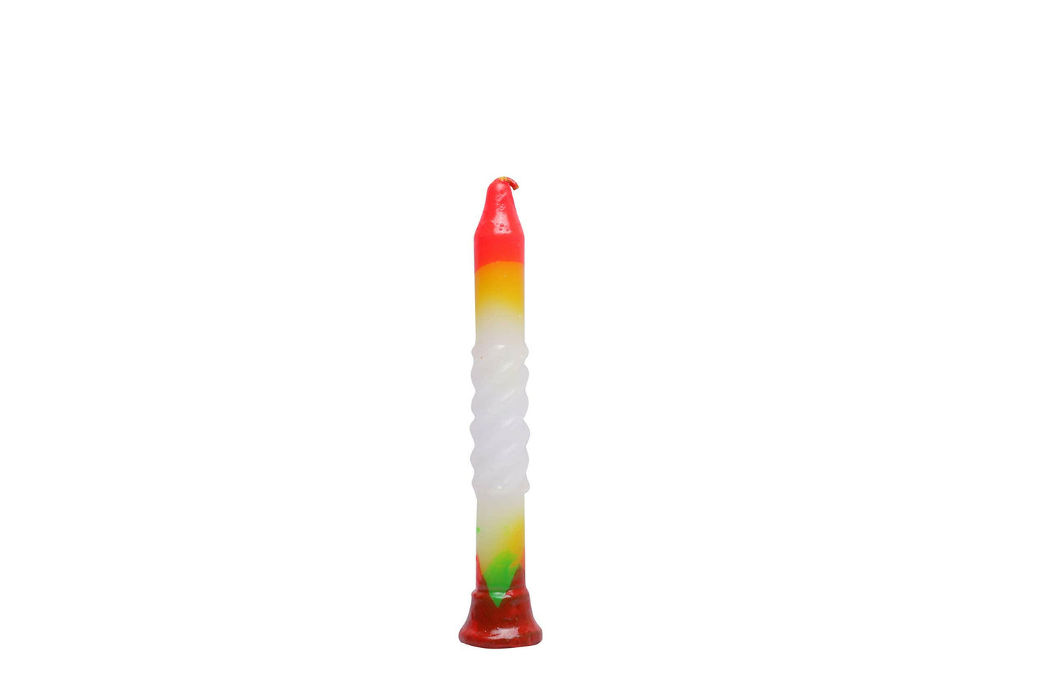 colorful twisted decorative candles with a red and green gradient design.