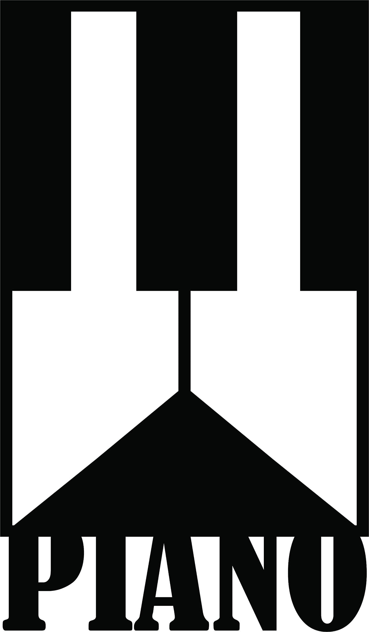Black MDF wall art featuring a piano key design with the word "PIANO" below, focusing on the product.