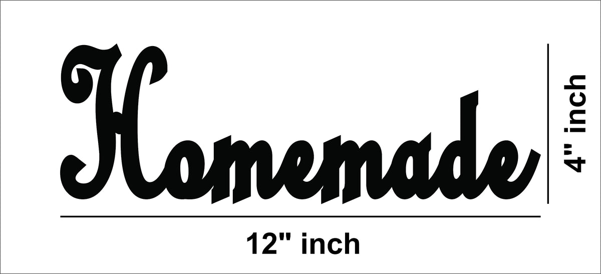 Charming black 'Homemade' wall decor showing the size of the product that is inch by 12 inch.
