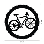 MDF bicycle wall art featuring a circular design with intricate detailing, perfect for modern interiors. The image shows the dimensions of the product that is 12 inch in diameter