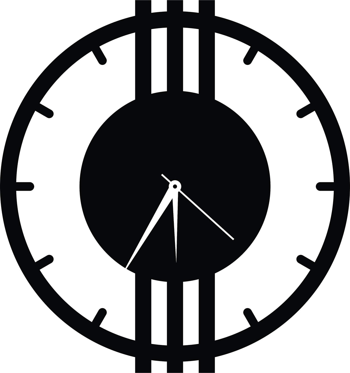 Modern black wall clock with minimalist design, the image is an enlarged picture of the product.