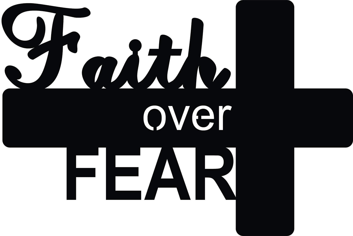 Faith Over Fear wall art with cross design, inspiring decor for home or office, zooming the product.