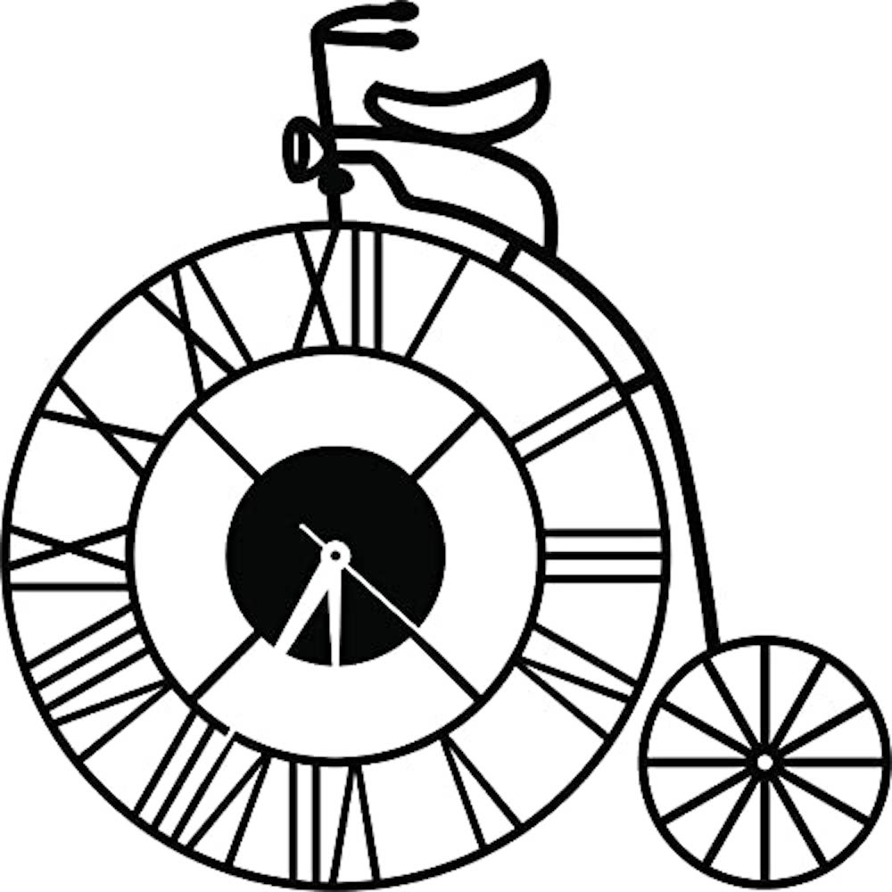 Stylish cycle wall clock with Roman numerals, designed in a vintage bicycle shape, this image is an enlarged picture of the product.