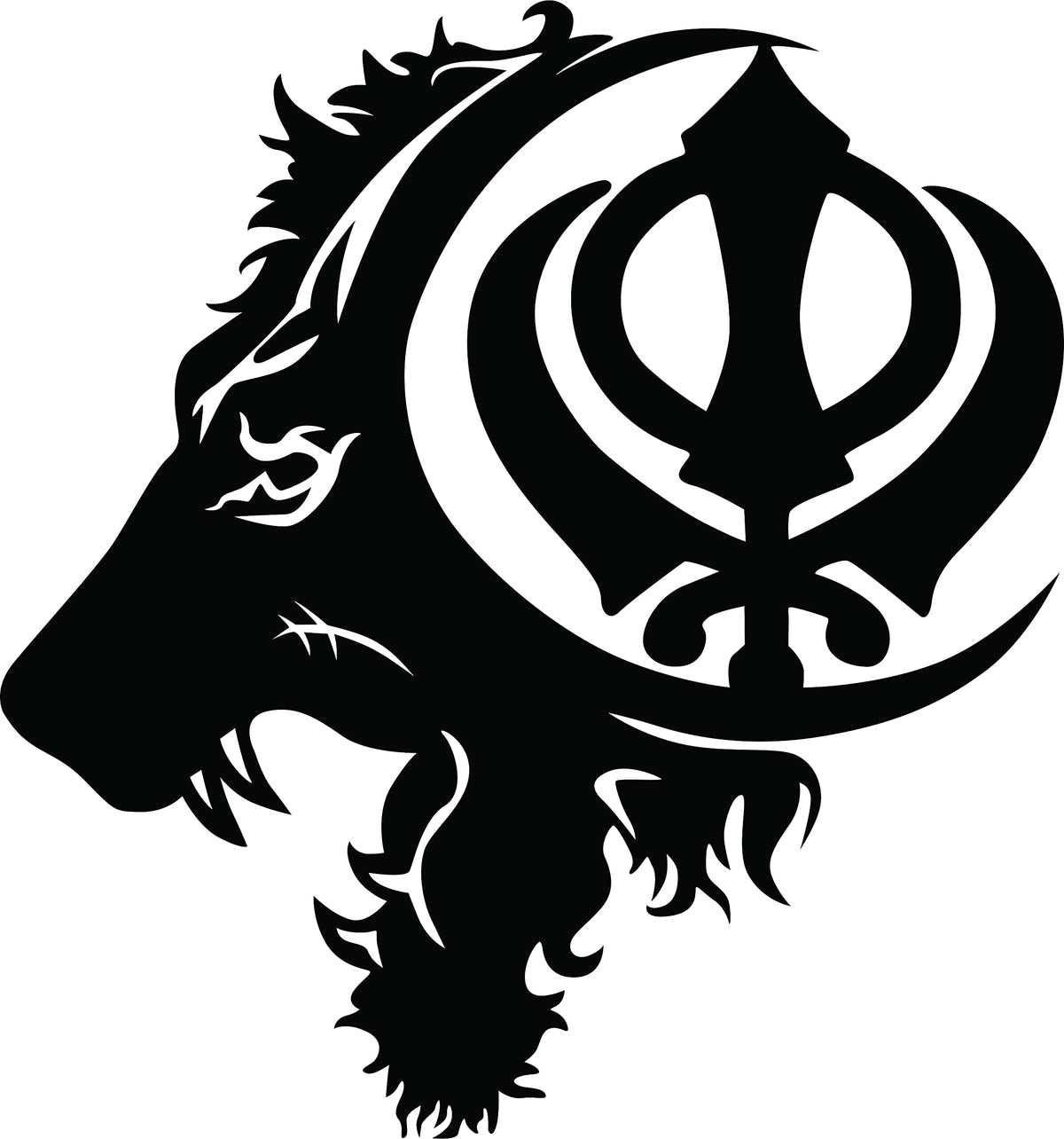 Black MDF wall art featuring a lion's profile with a Khalsa symbol, zooming on the product.