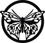 Black butterfly wall decor featuring a detailed butterfly design within a circular frame, the image shows the enlarged picture of the product.