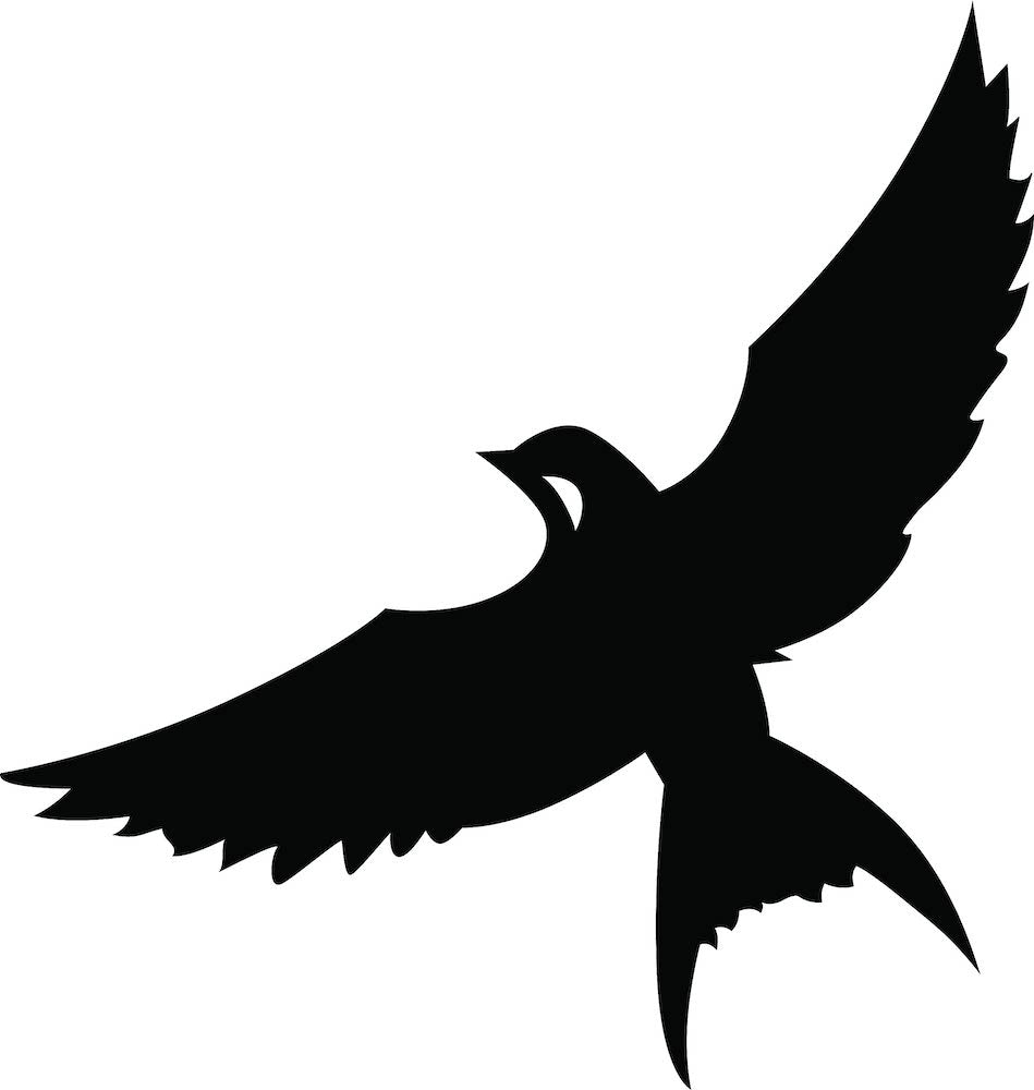 Black bird wall decor featuring a single silhouette of a bird in flight, the enlarged image of the product.