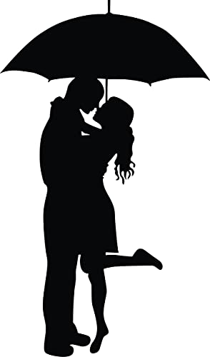 Romantic black mdf wall art featuring a couple embracing under an umbrella, this is the enlarged picture of the product.