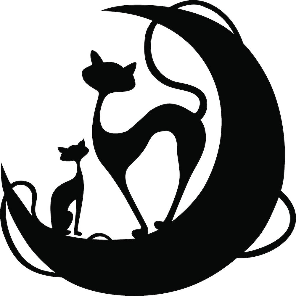 Cat-themed wall art featuring two elegant feline silhouettes sitting on a crescent moon, crafted from MDF, the image is the enlarged picture of the product.