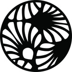 Circular black MDF wall art with an abstract cutout design resembling flowing patterns, the image focuses on the product.