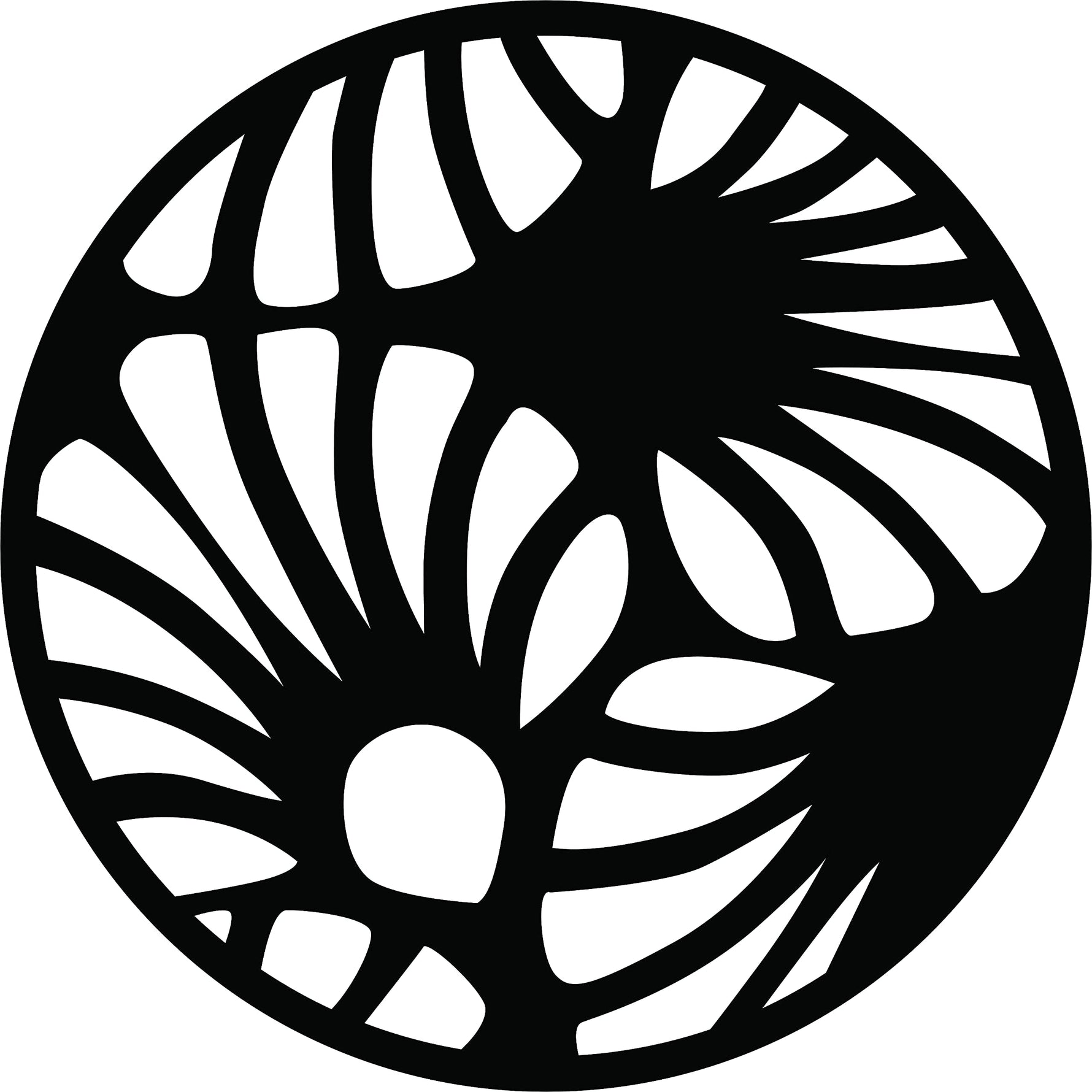 Circular black MDF wall art with an abstract cutout design resembling flowing patterns, the image focuses on the product.