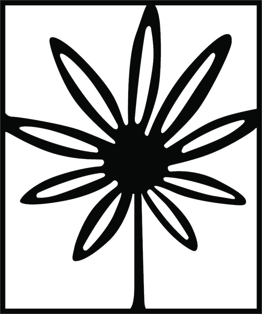 Minimalist black flower wall decor in a rectangular frame, the enlarged image of the product.