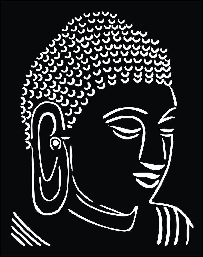 Modern Buddha face wall art crafted from MDF, showcasing intricate line detailing for a serene and minimalist design. The image is the enlarged picture of the product.