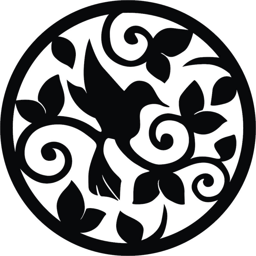 Black circular bird and leaf wall decor featuring intricate designs of a bird surrounded by swirling leaves, the image is the enlarged picture of the product.