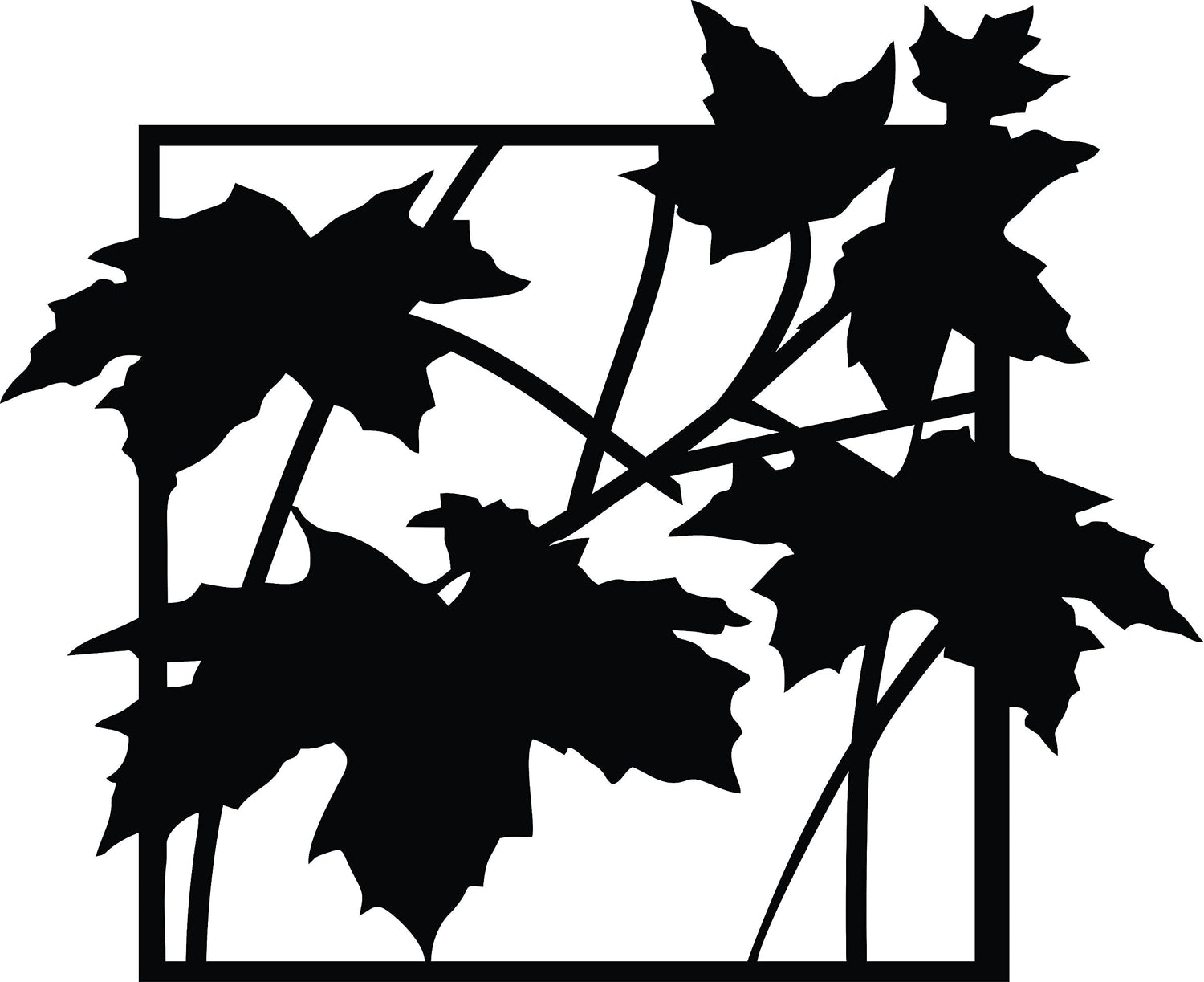 Elegant black metal leaf-patterned wall art displayed in a modern living room, adding a touch of natural sophistication. he image focuses on the product.