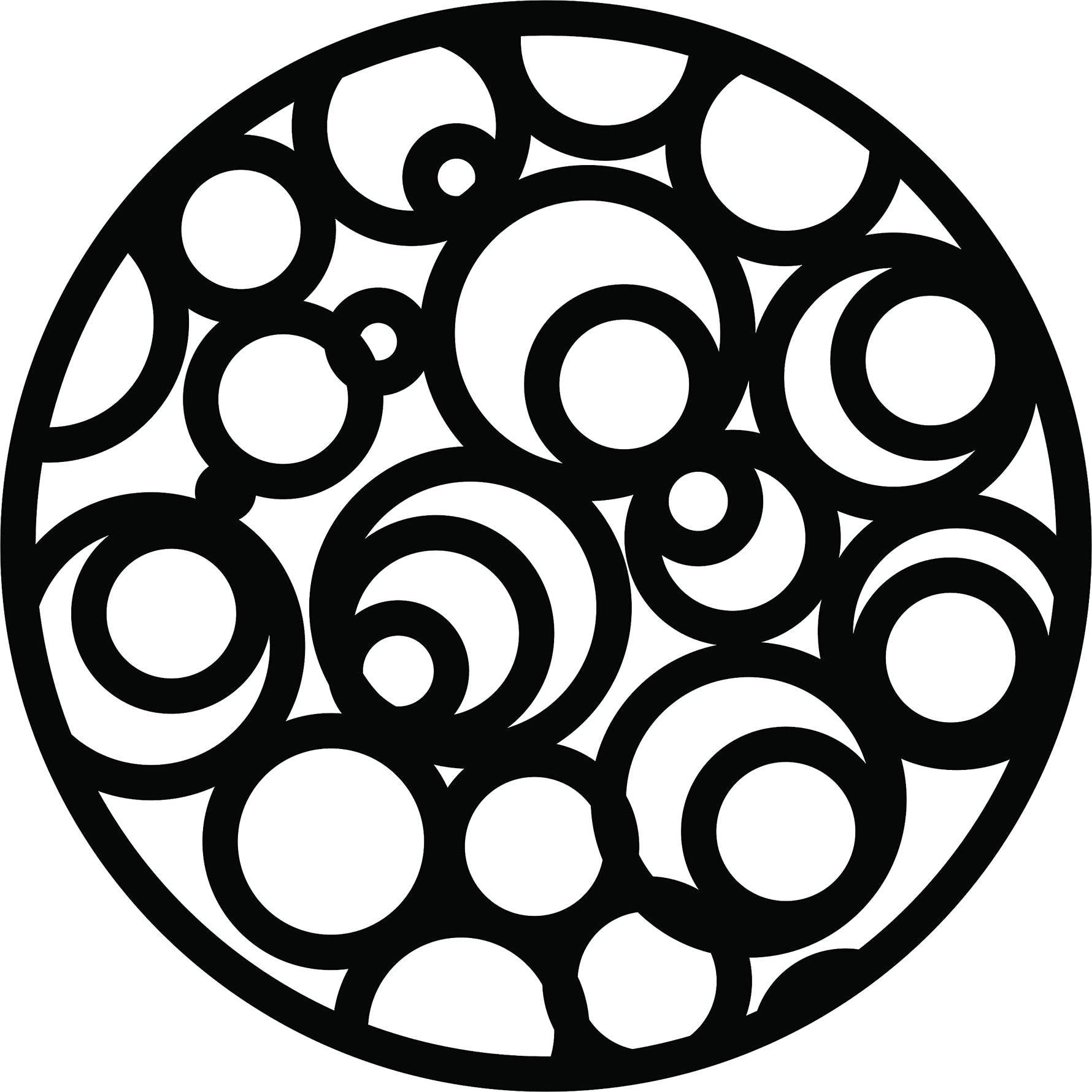 Circular black MDF wall art with abstract cutout patterns of overlapping circles, the image focuses on the product
