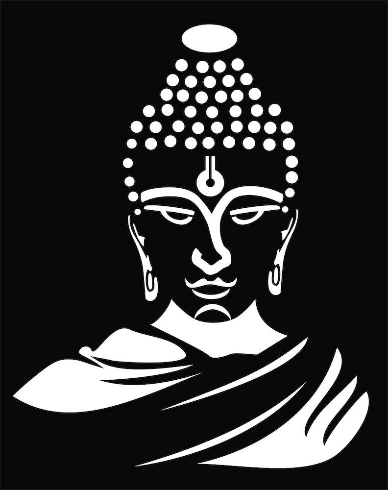 Elegant Buddha face wall art in black black finish, showcasing intricate detailing and serene expression, perfect for modern living room decor. The image is the enlarged picture of the product.