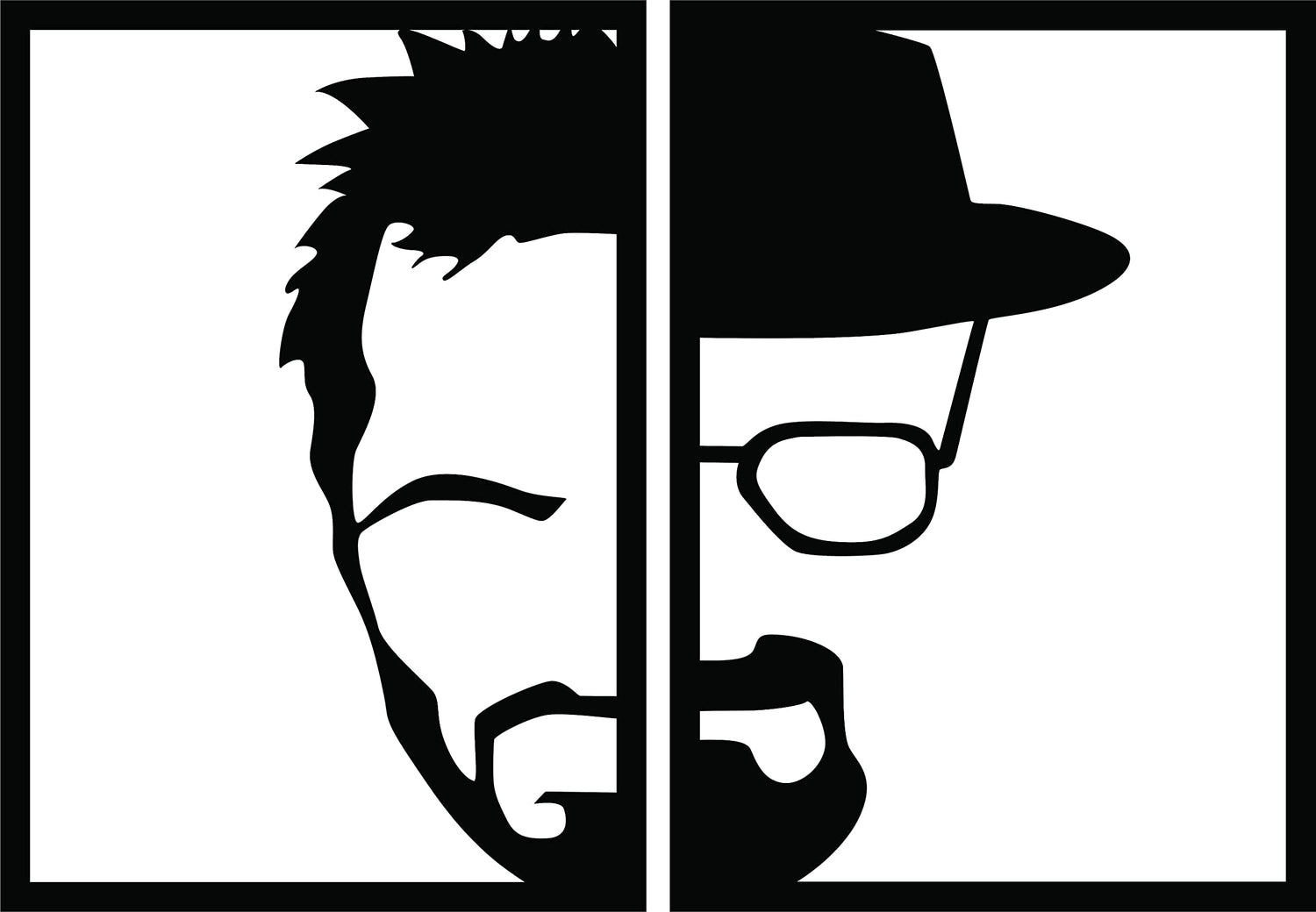A black masculine-themed wall decor featuring a split-frame design of a man’s face, half in modern style and half with a hat and glasses, the image is the enlarged picture of the product.